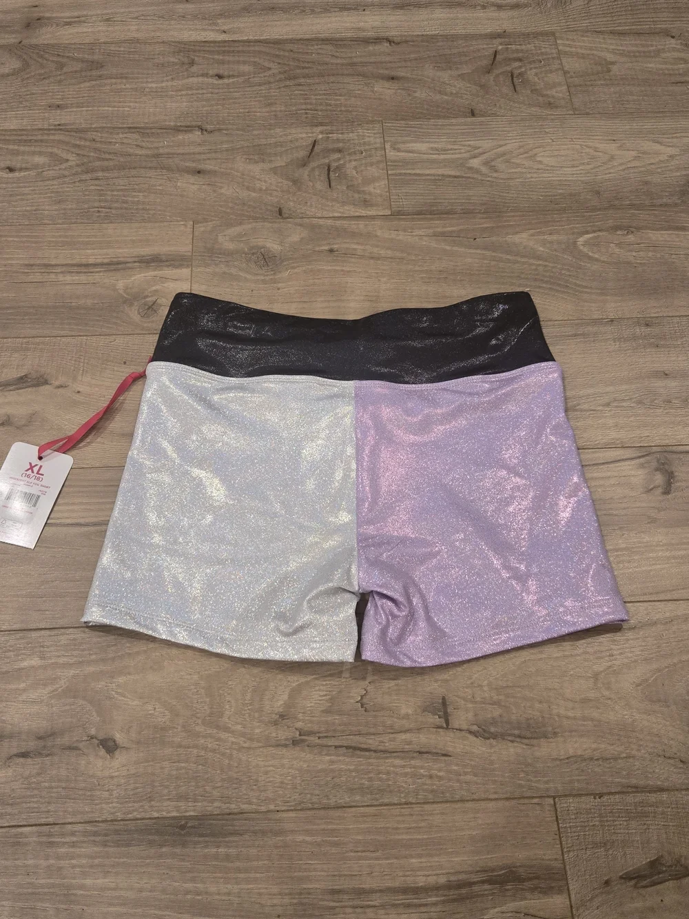 NWT Justice Girls Metallic Colorblock Sports Bra & Shorties 2PC Set Gym Dance XL